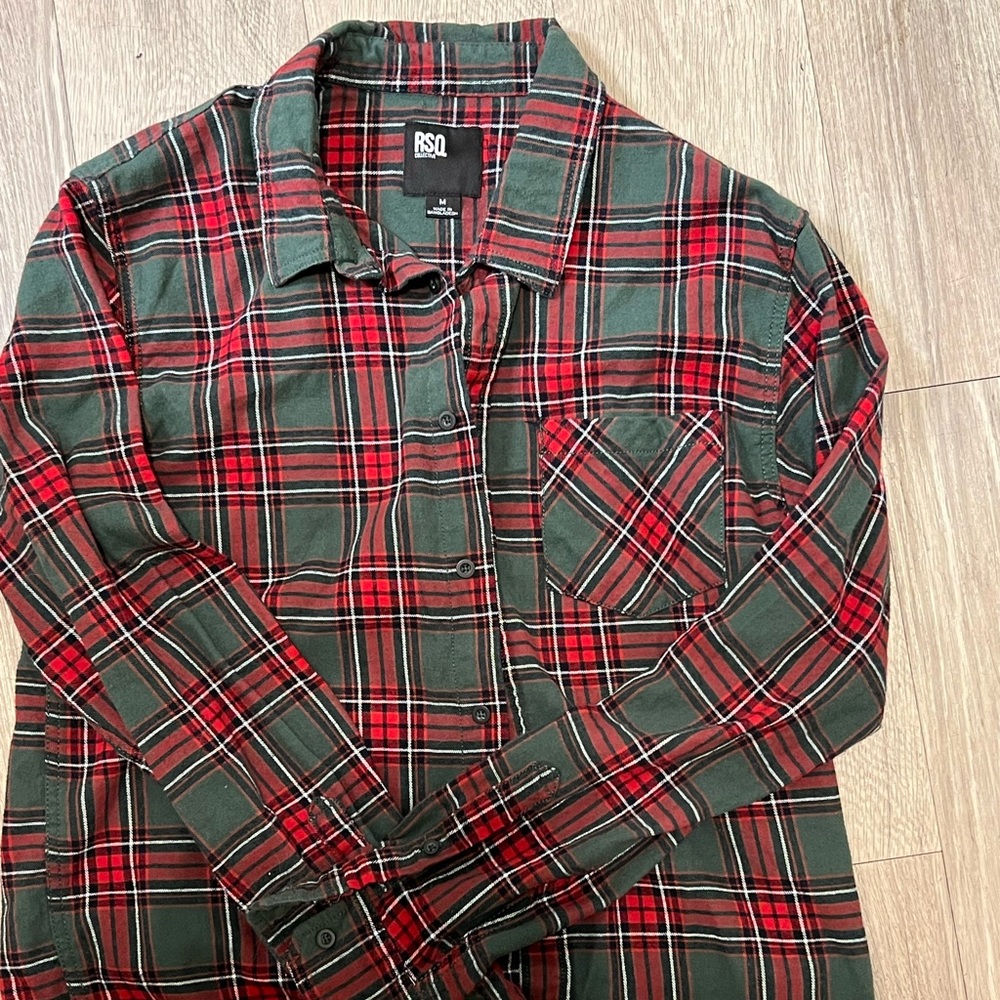 RSQ Collective Shirt red & green Button-Up Plaid Casual Flannel Cotton Mens M.